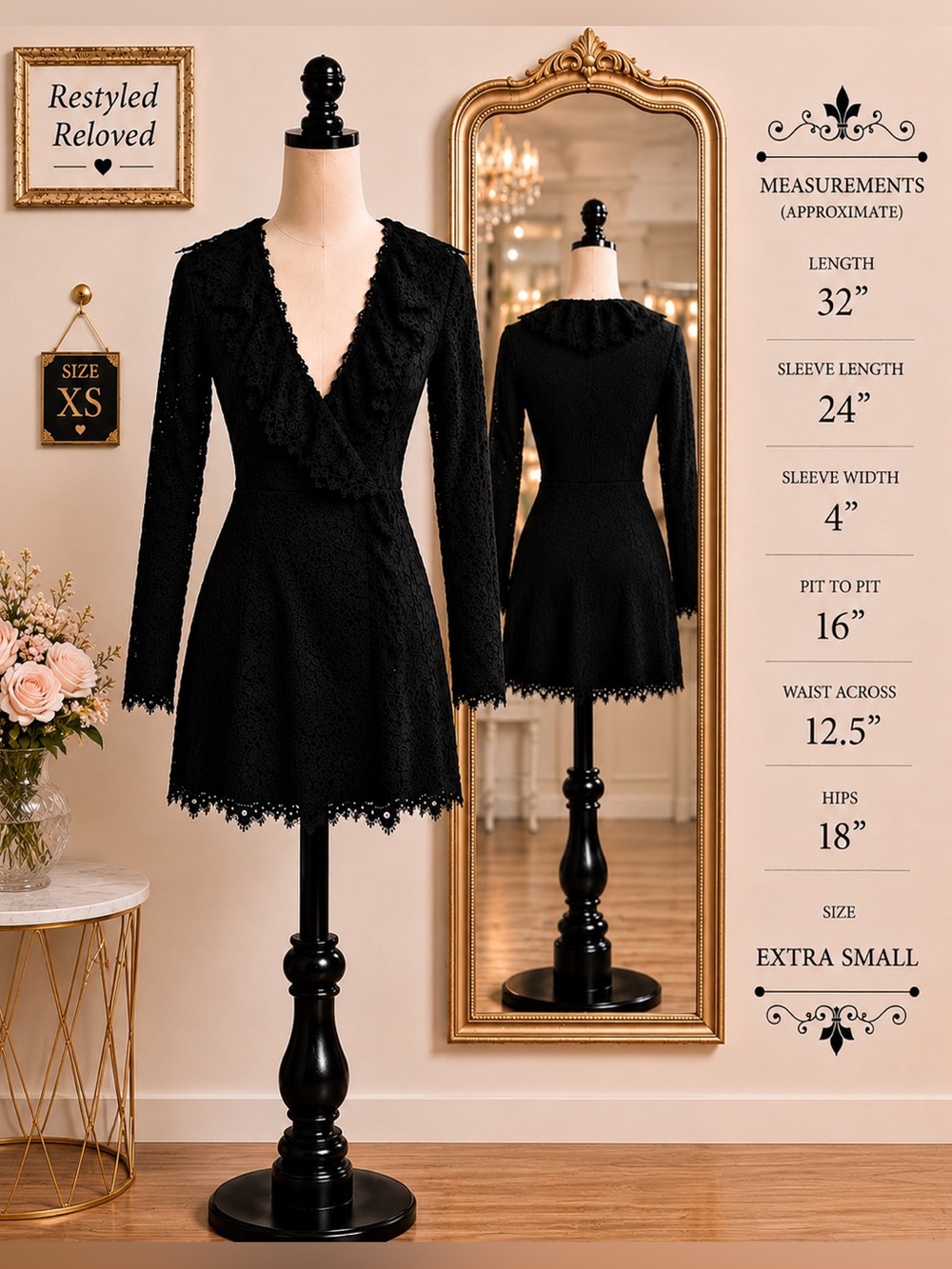 Lulus Memorably Romantic Black Lace Long Sleeve Mini Dress – XS – NWT